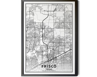 Frisco Texas Map Print, Black and White City Street Map (Digital Download)
