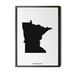 Minnesota Map, Black and White, Minimalist, Minnesota Wall Art, Map of Minnesota, Minnesota State Map, MN Map, Silhouette, Printable