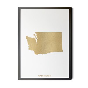 Washington Map, Gold Foil Texture, Washington Wall Art, Washington Poster, Map of Washington, WA Map, State Map Art, Silhouette, Printable