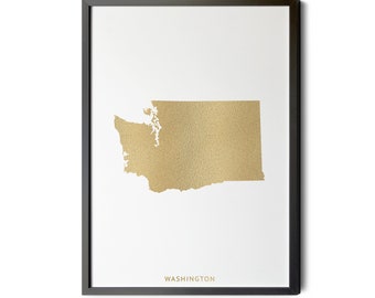 Washington Map, Gold Foil Texture, Washington Wall Art, Washington Poster, Map of Washington, WA Map, State Map Art, Silhouette, Printable