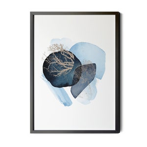 Navy Blue and Gold Wall Art, Gold Foil Texture, Abstract Watercolor Landscape, Modern Art Print, Printable, up to Large Wall Decor Sizes