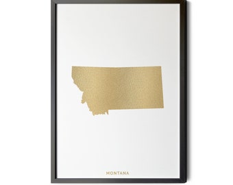 Montana Map, Gold Foil Texture, Contemporary, Montana Wall Art, Map of Montana, Montana State Map, MT Map, Montana, Silhouette, Printable