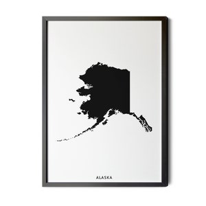 Alaska Map, Black and White, Minimalist, Map of Alaska, AK Map, Alaska Wall Decor, Map Wall Art, Silhouette, Printable Map