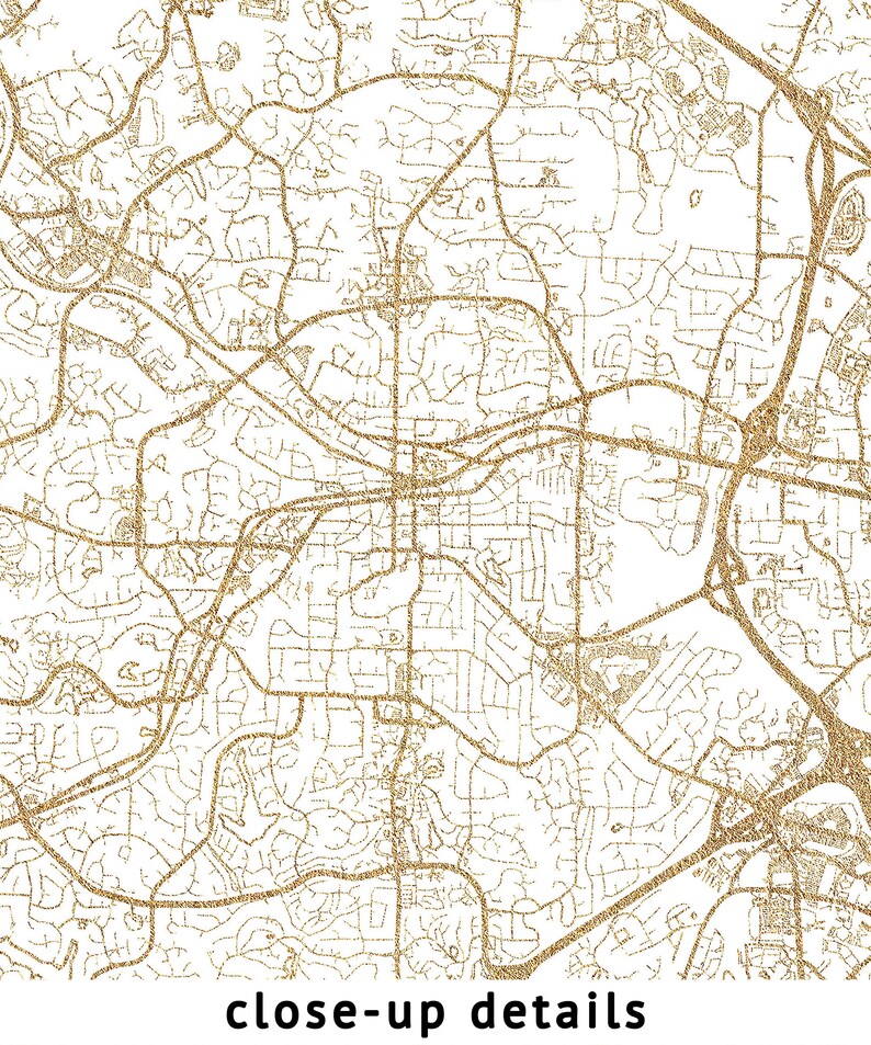 Cary North Carolina Map High Resolution Real Gold Leaf Etsy