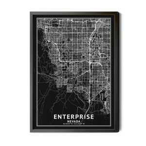Enterprise Nevada Map, Black and White, Inverted, Coordinates, Map of Enterprise, Enterprise NV, City Street Map, Perfect Details, Printable