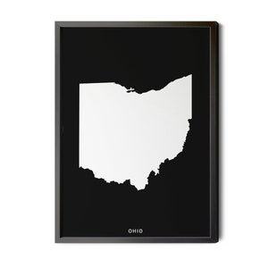 Ohio Map, Black and White, Inverted, Minimalist, Ohio Wall Art, Ohio Poster, Map of Ohio, Ohio State Map, OH Map, Silhouette, Printable