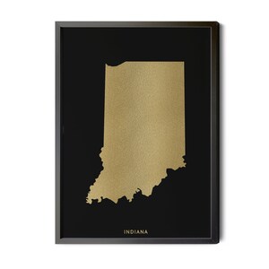 Indiana Map, Black, Gold Foil Texture, Contemporary, Modern Map Art, Map of Indiana, Indiana Map Art, Indiana State, Silhouette, Printable