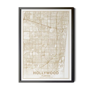 Hollywood Florida Map, High Resolution Real Gold Leaf Texture, Coordinates, Map of Hollywood, Hollywood FL, Perfect Details, Printable