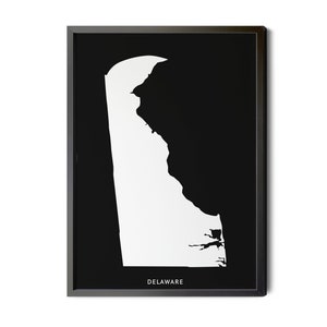 Delaware Map, Black and White, Inverted, Minimalist, Delaware State Map, DE Map, Map of Delaware, Map Wall Decor, Silhouette, Printable Map