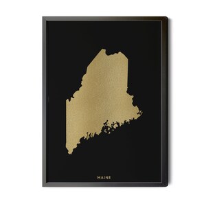 Maine Map, Black, Gold Foil Texture, Contemporary, Modern Map Art, Maine Wall Art, Map of Maine, State of Maine, Maine Silhouette, Printable