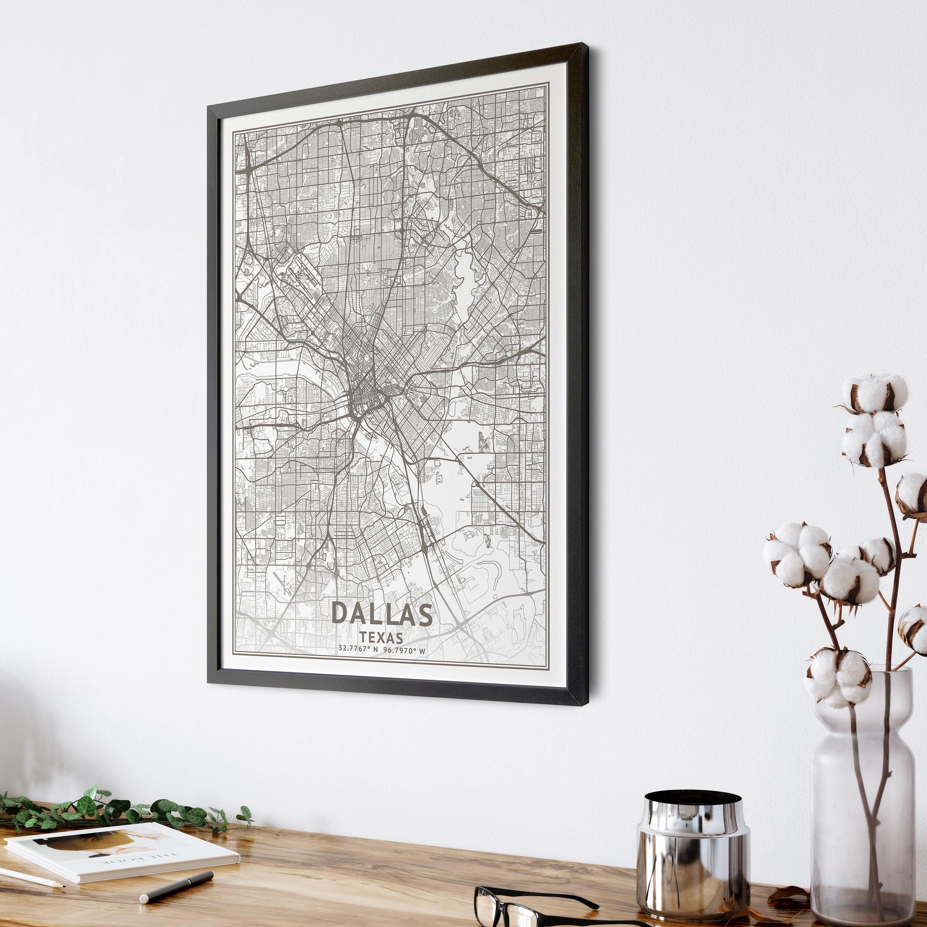 Dallas Simple Color Map Dallas Texas Map, Grey and White, Coordinates, Map of Dallas, Dallas TX ...