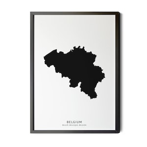 Belgium, België, Belgique, Belgien, Country  Map, Black and White, Minimalist, English and Native Country Name, BEL, Silhouette, Printable