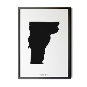 Vermont Map, Black and White, Minimalist, Vermont Wall Art, Vermont Poster, Map of Vermont, VT Map, State Map Art, Silhouette, Printable