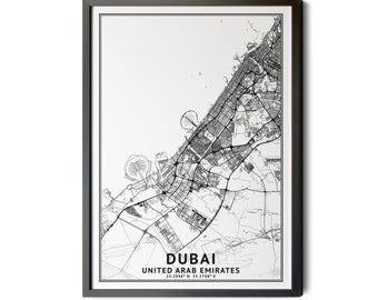 Dubai Map Print, Black and White, City Street Map (Digital Download)