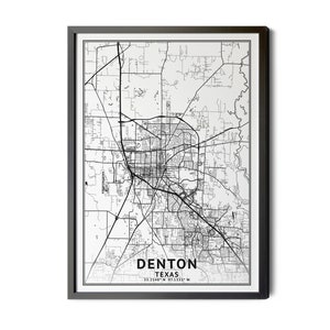 Denton Texas Map, Black and White, Coordinates, Map of Denton, Denton TX, City Street Map, Map Art, Perfect Details, Printable
