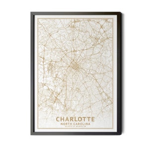 Charlotte North Carolina Map, High Resolution Real Gold Leaf Texture, Coordinates, Map of Charlotte, City Map, Perfect Details, Printable