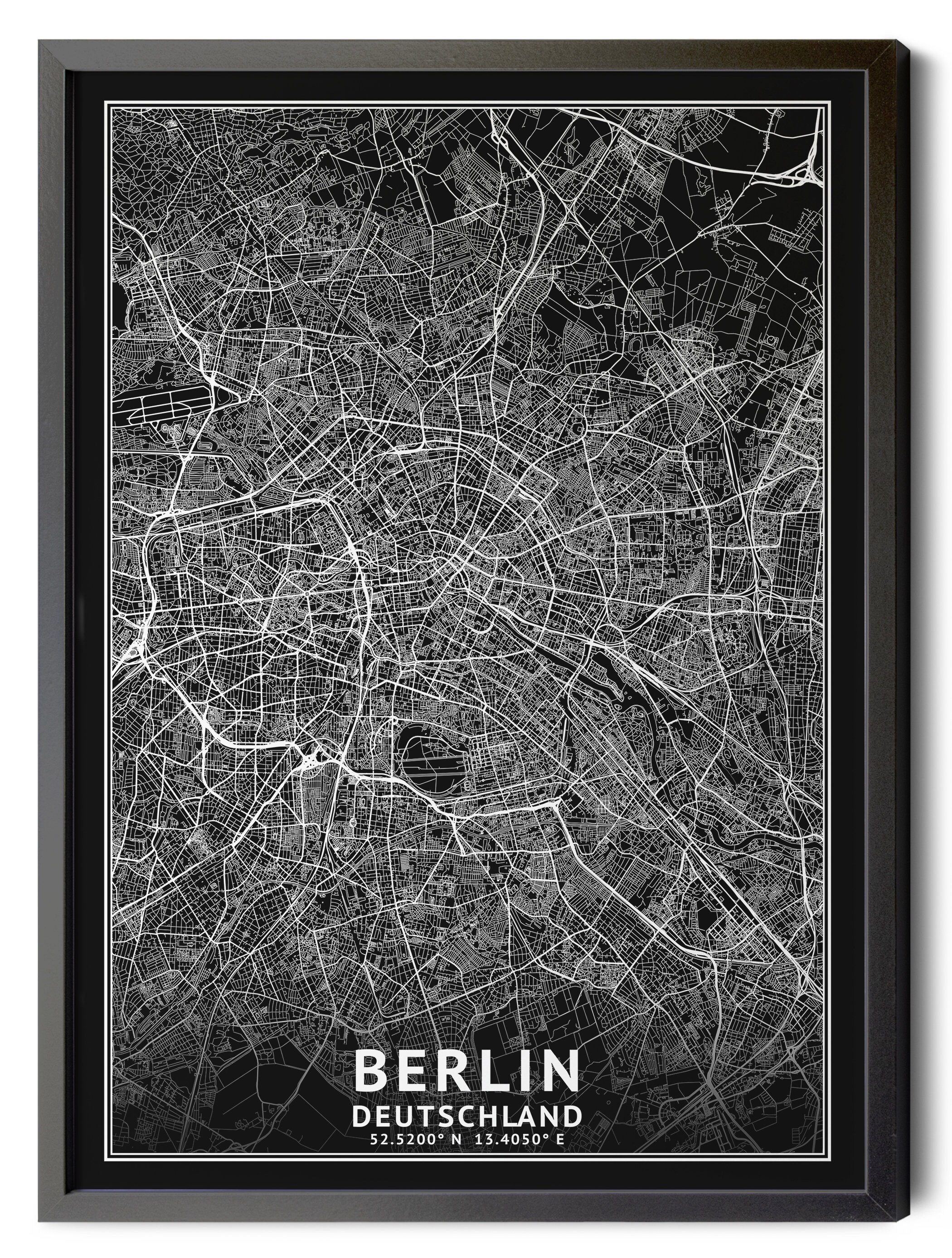Berlin Germany Map, Berlin Deutschland Map, Black and White, Inverted ...