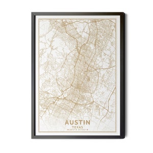 Austin Texas Map, High Resolution Real Gold Leaf Texture, Coordinates, Map of Austin, Austin TX, Map Art, Perfect Details, Printable