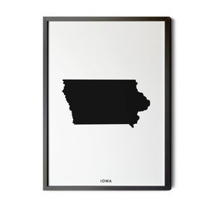 Iowa Map, Black and White, Minimalist, Map of Iowa, Iowa State Map Art, IA, Map Art Wall Decor, Instant Download, Silhouette, Printable