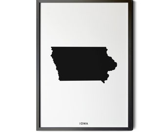 Iowa Map, Black and White, Minimalist, Map of Iowa, Iowa State Map Art, IA, Map Art Wall Decor, Instant Download, Silhouette, Printable