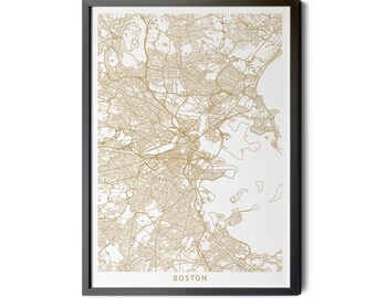 Boston Map, High Resolution Real Gold Leaf Texture, Boston Massachusetts, Map Wall Art, Map of Boston, Boston Poster, Boston MA, Printable