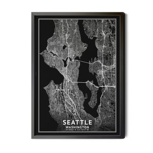 Seattle Washington Map, Black and White, Invetred Black, Coordinates Map, Seattle Map Print, Map of Seattle, Seattle WA Map, Perfect Details