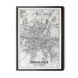 Munich Germany Map, München Deutschland Map, Black and White, Coordinates, City Map, Map of Munich, Map Art, Perfect Details, Printable