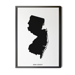 New Jersey Map, Black and White, Minimalist, New Jersey Wall Art, Map of New Jersey, New Jersey State Map, NJ Map, Silhouette, Printable