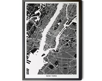 New York City Map, Black and White, New York City Poster, Map of New York, New York Canvas, Modern Map Art, City Street Map Art, Printable