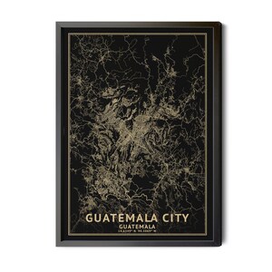 Guatemala City Guatemala Map, Black, High Resolution Real Gold Leaf Texture, Coordinates, Map of Guatemala City, Perfect Details, Printable