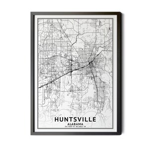 Huntsville Alabama Map, Black and White, Coordinates, Map of Huntsville, Huntsville AL, City Street Map, Map Art, Perfect Details, Printable