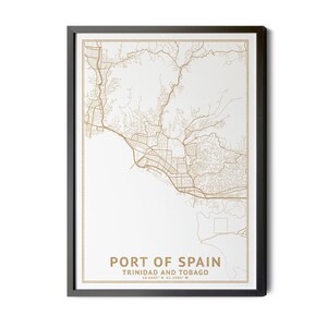 Port of Spain Trinidad and Tobago, Map, High Resolution Real Gold Leaf Texture, Coordinates, City Street Map, Perfect Details, Printable