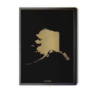 Alaska Map, Black with Gold Foil Texture, Modern Map Art, Contemporary, Map of Alaska, AK Map, Alaska Wall Decor, Silhouette, Printable