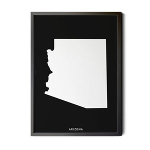 Arizona Map, Black and White, Inverted Black, Minimalist, Arizona Wall Decor, AZ, State Map Art, Modern Map Art, Silhouette, Printable Map