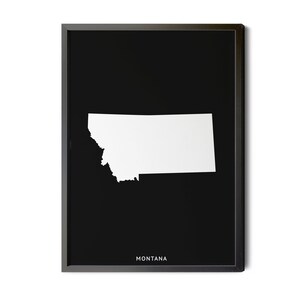 Montana Map, Black and White, Inverted, Minimalist, Montana Wall Art, Map of Montana, Montana State Map, MT Map, Silhouette, Printable