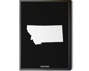Montana Map, Black and White, Inverted, Minimalist, Montana Wall Art, Map of Montana, Montana State Map, MT Map, Silhouette, Printable