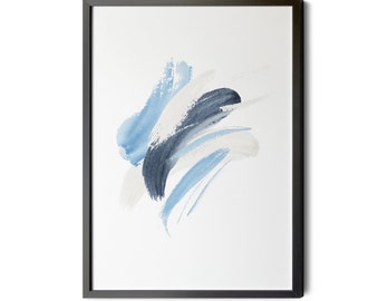 Blue Wall Art, Brush Strokes, Printable Watercolor, Modern Art Print, Minimalist Wall Art, Printable Wall Art, up to Large Wall Decor Sizes