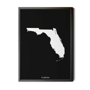 Florida Map, Black and White, Inverted, Minimalist, Map of Florida, Florida Map Wall Art, FL Map, Florida State Map, Silhouette, Printable