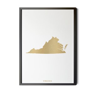 Virginia Map, Gold Foil Texture, Virginia Wall Art, Virginia Poster, Map of Virginia, VA Map, State Map Art, VA State, Silhouette, Printable