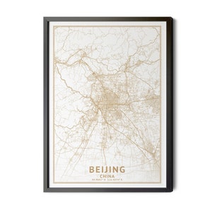 Beijing China Map, High Resolution Real Gold Leaf Texture, Coordinates, Map of Beijing, Beijing CHN, City Map, Perfect Details, Printable