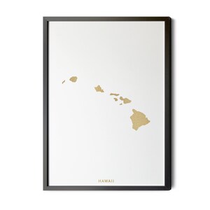 Hawaii Map, Gold Foil Texture, Modern Map Art, Hawaii Wall Art, Hawaii State Map Art, Hawaii Poster, Silhouette, Printable