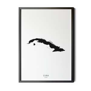 Cuba Map, Black and White, Minimalist, English and Native Country Name, CU, CUB, Map Print, Map Poster, Silhouette, Printable