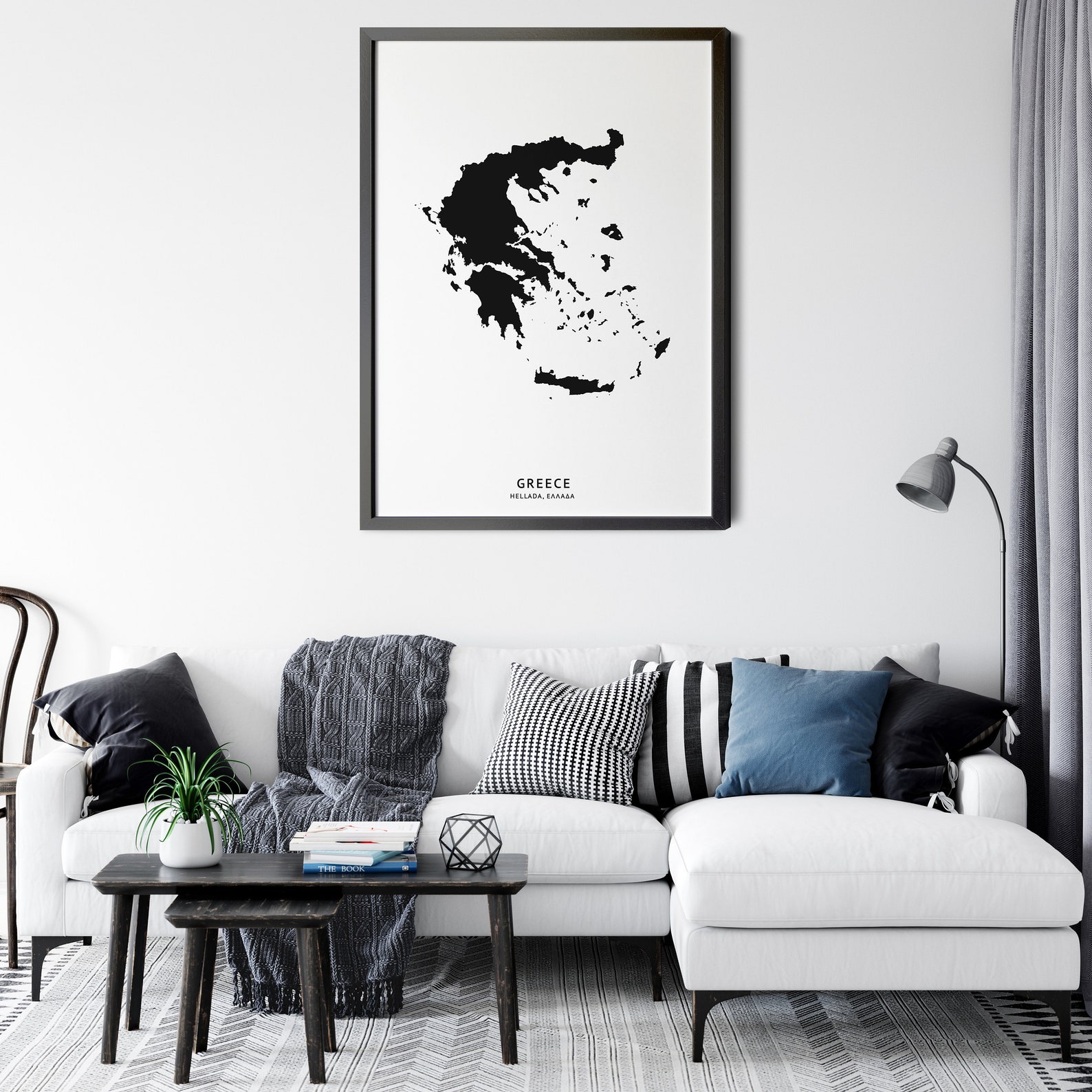 Greece, Hellada, ΕΛΛΑΔΑ, Map, Black and White, Minimalist, English and ...