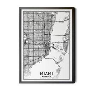 Miami Florida Map, Miami Poster, Coordinates, Minimal Map, Map of Miami, Miami City Map, City Street Map, Perfect Details, Printable Map
