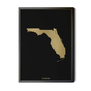 Florida Map, Black, Gold Foil Texture, Modern Map Art, Map of Florida, Florida Map Wall Art, Florida Map Decor, Silhouette, Printable