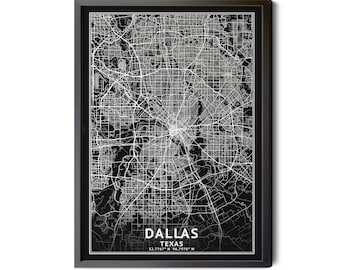 Dallas Texas Map Art: Black and White Inverted City Map (Printable)