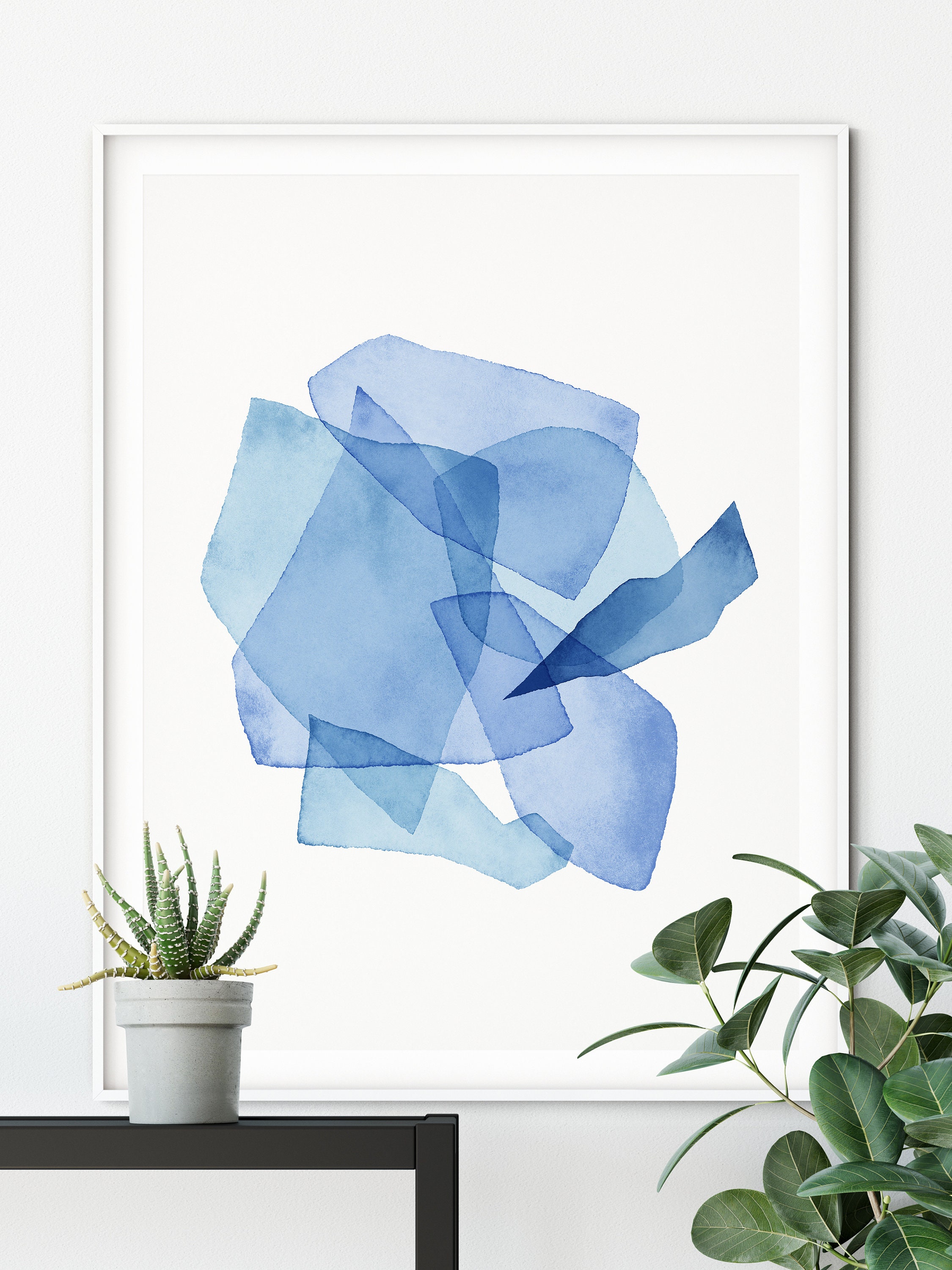Blue Wall Art Abstract Art Print Watercolor Shapes Modern | Etsy