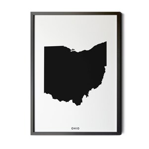 Ohio Map, Black and White, Minimalist, Ohio Wall Art, Ohio Poster, Map of Ohio, Ohio State Map, OH Map, Silhouette, Printable