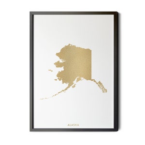 Alaska Map, Gold Foil Texture, Modern Map Art, Contemporary, Map of Alaska, AK Map, Alaska Wall Decor, Map Wall Art, Silhouette, Printable