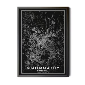 Guatemala City Guatemala Map, Black and White, Inverted, Coordinates, Map of Guatemala City, Guatemala City GTM, Perfect Details, Printable